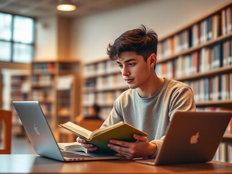Student studying in library